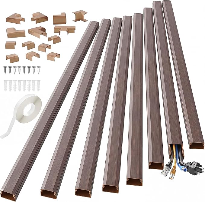 Yecaye TV Cord Hider, 125in Cord Cover, Large Cable Hider, Wire Covers for 4 Cords, Cable Raceway Wire Hider, Wire Hiders for TV on Wall, Cable Cover Cord Concealer, W1.18in H0.6in, Cherry