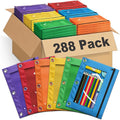 Pencil Pouch for 3 Ring Binder, Bulk 288 Pack 3-Holes Zipper Pencil Pouches in Assorted Colors, Sturdy and Durable Cloth Pencil Holder with Clear Window for Office School College Supplies