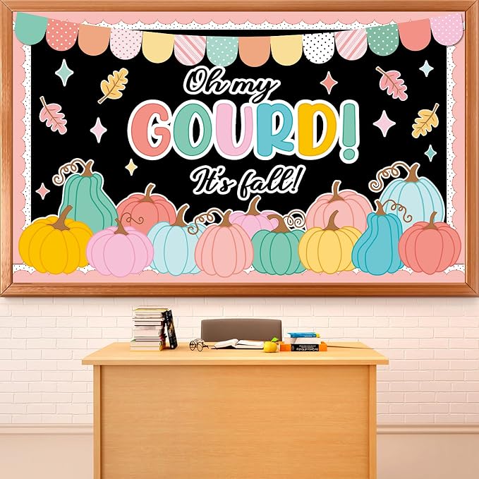 Fall Thanksgiving Pumpkin Bulletin Board Set Autumn Classroom Decorations Oh My Gourd It’s Fall Bulletin Board Leaves Colorful Pumpkin Cutouts for Thanksgiving Home Chalkboard Wall Door Decor