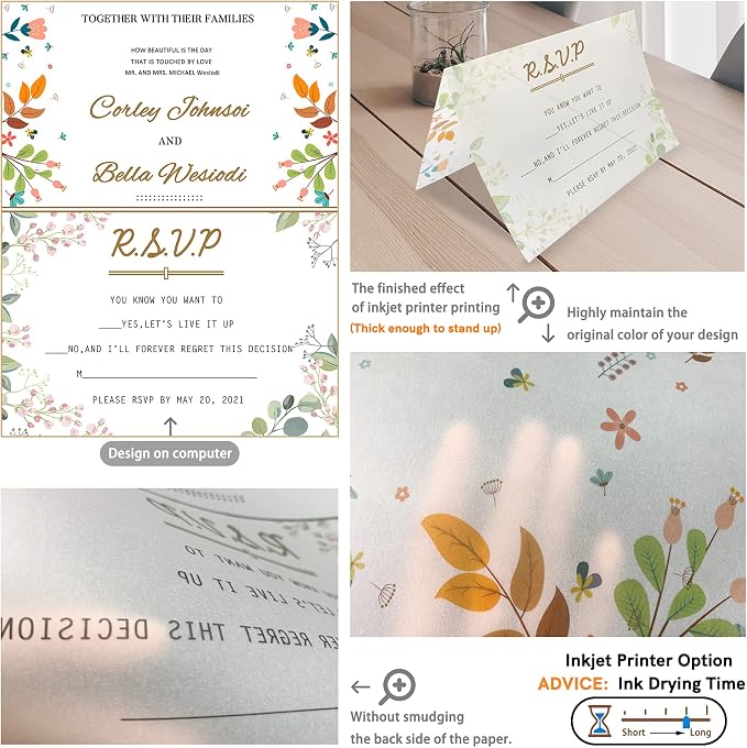 Thick Translucent Vellum Paper, Oplymio 42 Sheets 167GSM Printable Vellum Paper for Invitations, Envelopes, Heat Embossing, Belly Bands(8.5 x 11 Inches)