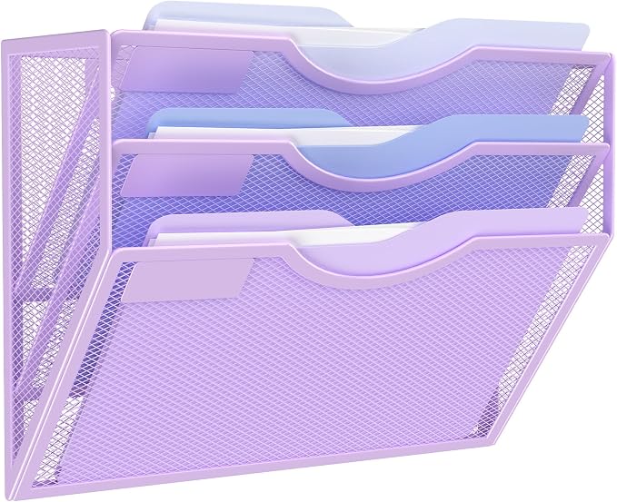 Kuntine.B Wall File Organizer Office Hanging Magazine Holder Wall File Organizer for Office Home (Purple, 3 Tier)