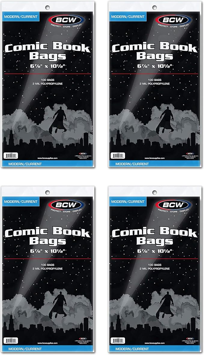 BCW Current Comic Bags (400 Pack) – Acid-Free BCW Comic Book Bags for Modern Comics | Crystal Clear Comic Book Sleeve Protection | 6 7/8 x 10 1/2