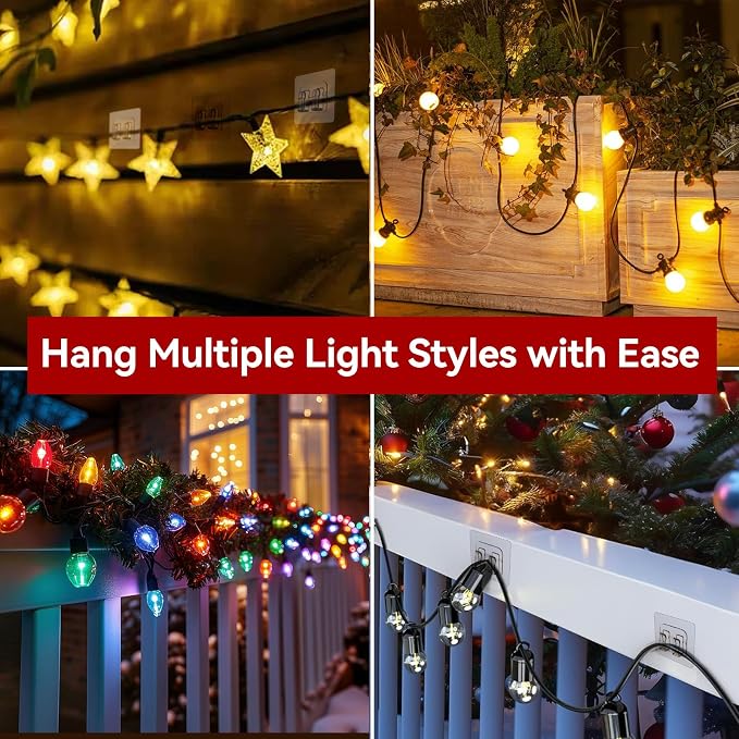 Latoxcaa Hooks for Outdoor String Lights, 50 Pack Heavy Duty Cable Clips, Damage Free Cord Clips, Waterproof Clear Self-Adhesive Hooks for Hanging Christmas Lights Outdoor and Patio Decor