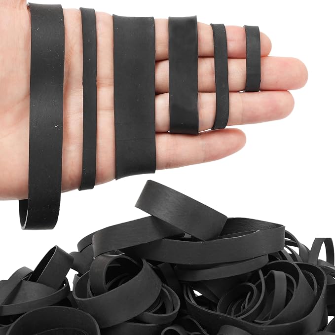 65Pcs Rubber Bands Assorted Sizes 6size 1.5in 2in #82#94 Size64 Size105 | Black Mixed Wide Elastic Bands for Survival Office Supply Tactical Rubber Bands