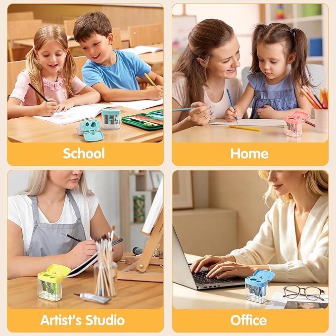 Deli Pencil Sharpener, 100 Pack Pencil Sharpeners Manual, Dual Holes Compact Colored Handheld Pencil Sharpener with Lid for Kids, School, Office