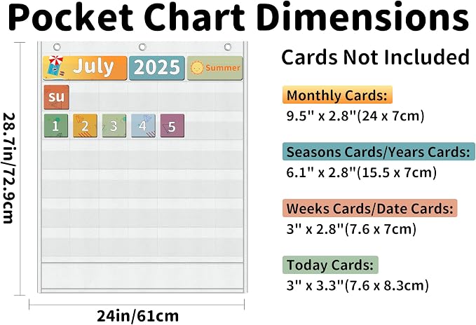 Yoink 48 Pockets Classroom Calendar Pocket Chart for Kids Learning - Monthly Calendar with Durable Fabric, Homeschool and Teacher Supplies, Preschool Kindergarten Wall Decor, Only Chart (White)