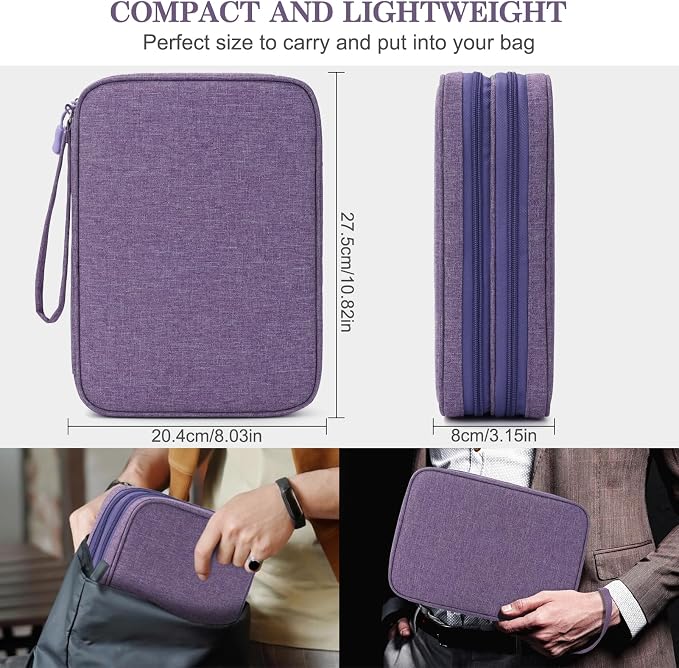 FYY Electronic Organizer, Extra Large Travel Cable Organizer Bag Pouch Portable Waterproof Double Layers All-in-One Storage Bag for iPad, Cable, Power Bank, Laptop Charger for Office/Home, Dark Purple