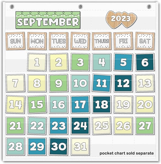 EAMAY Classroom Monthly Calendar Pocket Chart for 2.75 * 2.75 Cards,Homeschool Supplies and Classroom Must Haves! Only Chart(White)
