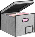 BALEINE File Organizer Box with Lid, Collapsible File Folder Organizer with Plastic Slide, Hanging File Folder Box for Office Document Storage (Tab Friendly, 1 Pack, Grey)