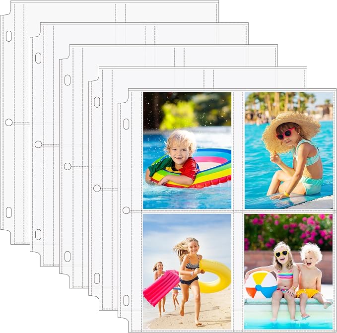 MaxGear 60 Pack Photo Sleeves for 3 Ring Binder (480 Pictures), 3.5x5 in | Heavy-Duty Archival Page Protectors, 4-Pocket Clear Photo Album Refill Pages, Plastic Seed Packet Sleeves, Acid-Free