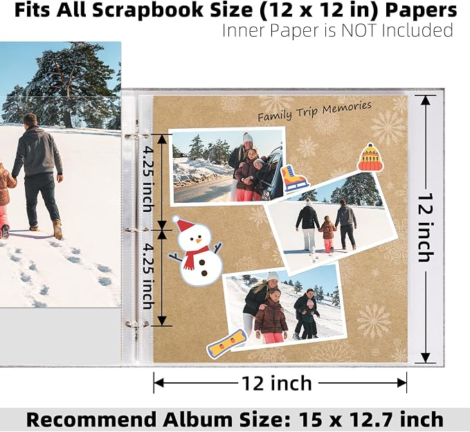 Vienrose Scrapbook Refill Pages 12x12, 10 Pack Heavyweight Clear Page Protectors for 3 Ring Binders, Top Loading Plastic Sleeves for Scrapbook Albums & Photo Storage (No Paper Inserts, Acid Free)