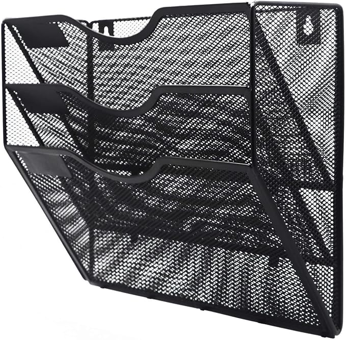 Kuntine.B Wall File Organizer Office Hanging Magazine Holder Wall File Organizer for Office Home (Black, 3 Tier)