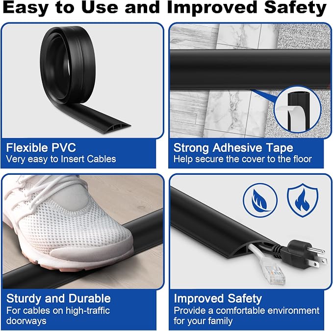 10FT Floor Cord Cover, LZEOY White Cord Hider Floor, Cable Floor Cover Power Cord Cover, Durable Cord Covers for Wires on Floor, Floor Cord Protector Hide Cords on Floor Cord Cavity: 0.47" W x 0.24" H