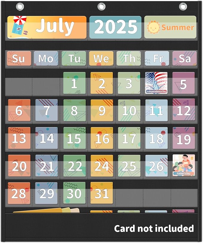 Yoink 48 Pockets Classroom Calendar Pocket Chart for Kids Learning - Monthly Calendar with Durable Fabric, Homeschool and Teacher Supplies, Preschool Kindergarten Wall Decor, Only Chart (Black)
