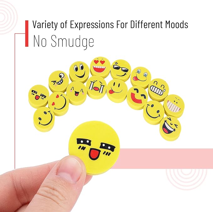 Mr. Pen- Mini Erasers Bulk for Kids, 64 Pack, 1 Inch Diameter | Small Fun Smiley Round Eraser for Classroom Rewards, Fillers, Goodie Bag Stuffers, Party Favors