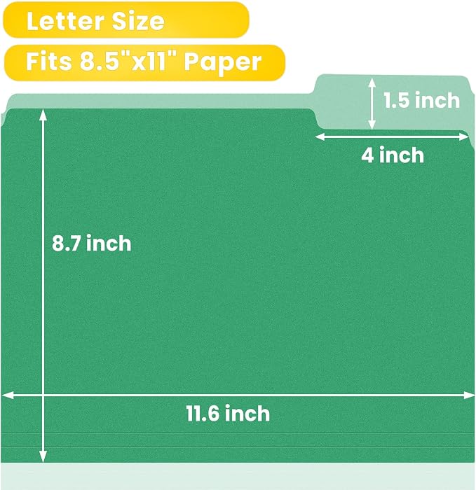 SUNEE File Folders, 36 Pack Manilla Folders 8.5 x 11, Colored File Folders Home Office School Supplies for Documents Files Paper, Green