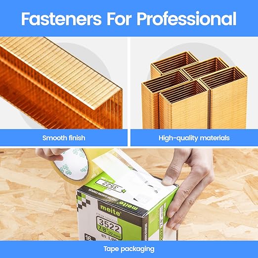 meite Carton Closing Staples 1-3/8" Wide Crown 7/8" Leg 1,400PCS x 2 Boxes | Copper-Coated 16 Gauge Carton Staples for Pneumatic or Manual Box Stapler Gun - Cardboard Closer Packaging