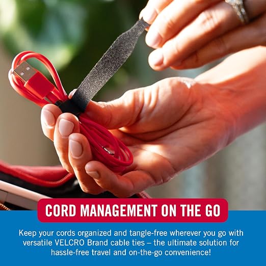 VELCRO Brand Reusable Cable Ties, 100 Pack 6 Inch, Cord & Cable Management Straps for Electronics, Desk, Home Office & Workstations, Black