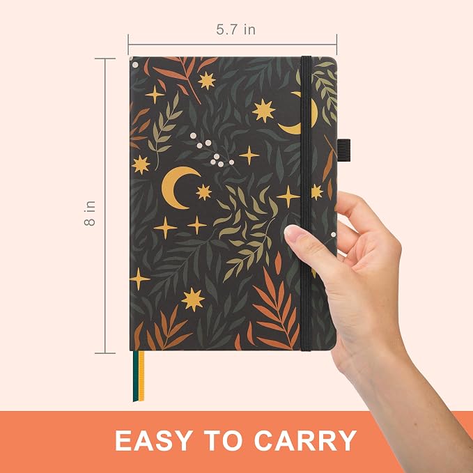 &And Per Se Dotted Journal Notebook, A5 Hardcover Aesthetic Dotted Notebook – 160 Pages 100gsm Thick Dot Grid Paper, 3 Sticker Sheets – Gift-Ready Journaling Kit for Women (Lunar Leaf)