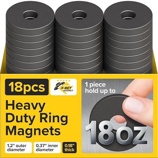 Industrial Ceramic Ring Magnets with Countersunk Hole – 30x4.5mm (1.2" x 0.18"), 18 Pack – High Strength Ferrite Magnets for Mechanical Mounting & Equipment Applications