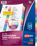 Avery A-Z Dividers for 3 Ring Binders,26 Tabs per Set,Customizable Table of Contents,Multicolor Tabs,Great for Organizing Reports,Projects,and More (11125),(Pack of 12)
