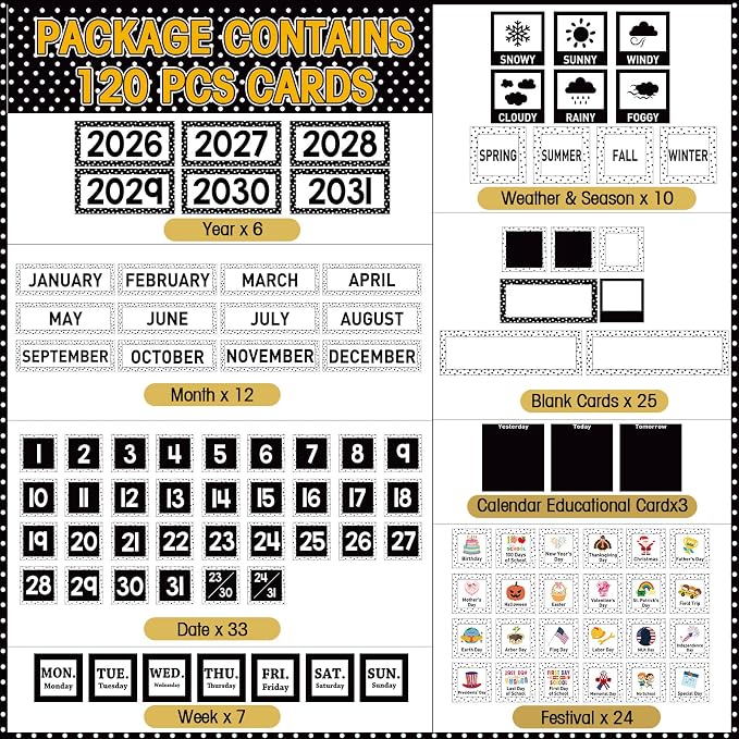 Sinload Classroom Calendar Pocket Chart Set Calendar Bulletin Board Set Seasons Festival Weather Pocket Chart for Classroom Decoration Back to School Supplies(Modern Farmhouse,White)