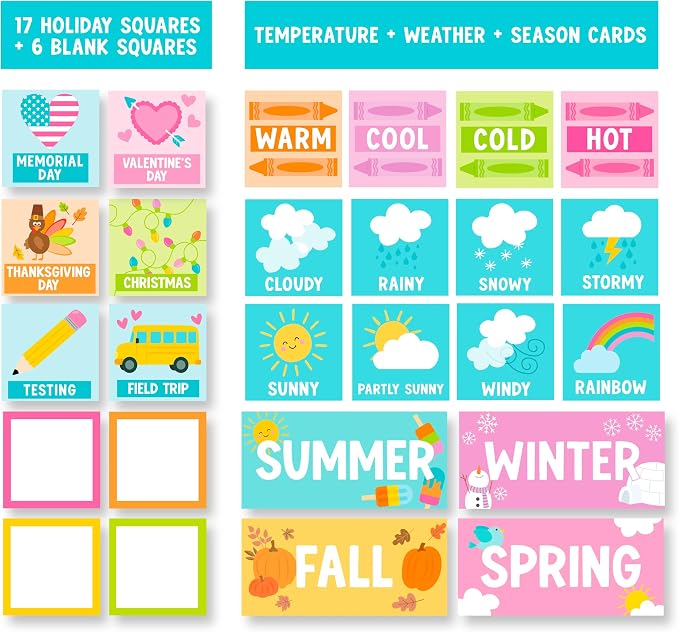 Large 45 Pockets Classroom Calendar Pocket Chart - 24x29" Pocket Calendar, Teacher Calendars Bulletin Board Set, Elementary Kindergarten Preschool Classroom Decor, Crayon Bulletin Board Decorations