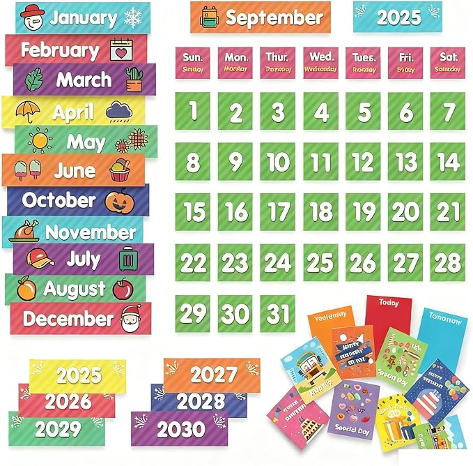 Eamay Classroom Monthly Calendar Pocket Chart with 71 Cards for Kids Learning for Home,White