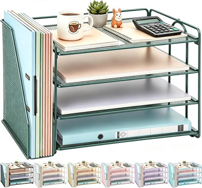 gianotter 4-Tier Paper Organizer With Magazine Holder, Desk Organizers and Accessories, Desk Accessories & Workspace Organizers, File Organizer for Office Supplies Storag (Green, 4-Tier)