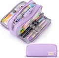 CICIMELON Large Capacity Pencil Case 3 Compartment Pouch Pen Bag for School Teen Girl Boy Men Women (Purple)