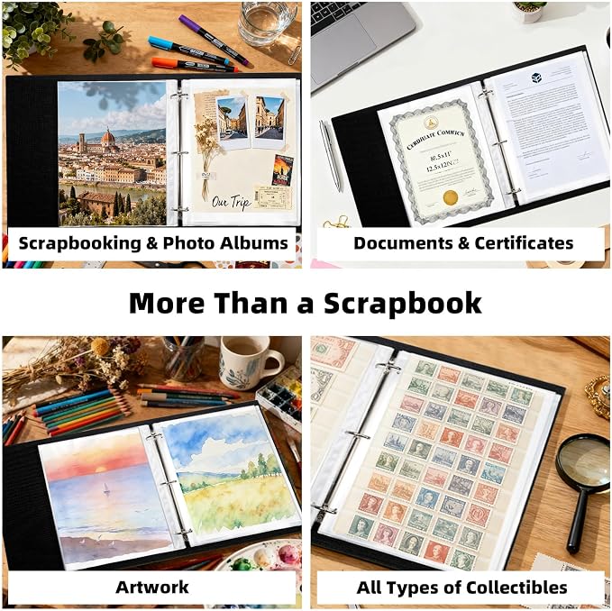 Vienrose Scrapbook Refill Pages 12x12, 10 Pack Heavyweight Clear Page Protectors for 3 Ring Binders, Top Loading Plastic Sleeves for Scrapbook Albums & Photo Storage (No Paper Inserts, Acid Free)