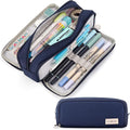 CICIMELON Large Capacity Pencil Case 3 Compartment Pouch Pen Bag for School Teen Girl Boy Men Women (Navy)