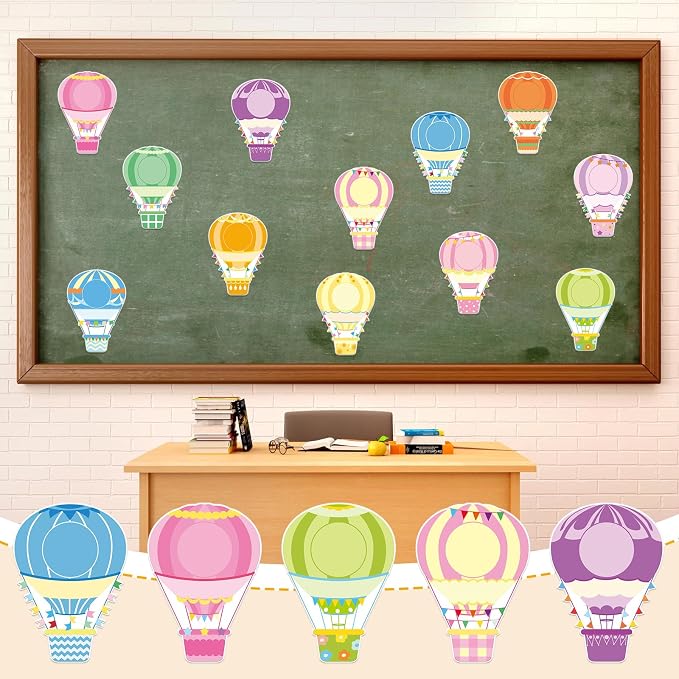 Fuutreo 60 Pcs Hot Air Balloons Cutouts Colorful Hot Air Balloons DIY Photo Craft Cutouts Name Tags Labels Bulletin Board Decoration for Back to School Party Supplies Offices Classroom Decor