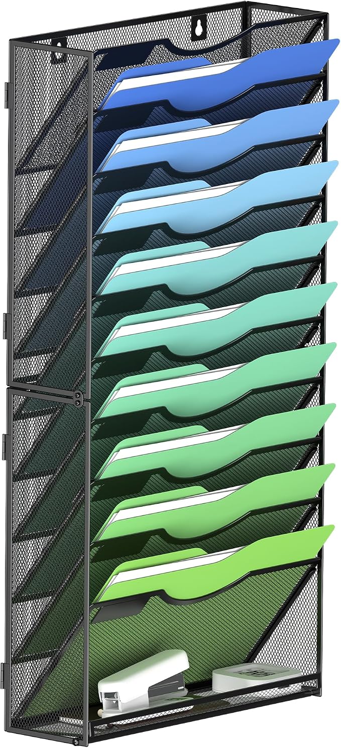 Kuntine.B Wall File Organizer Office Hanging Magazine Holder Wall File Organizer for Office Home (Black, 11 Tier)