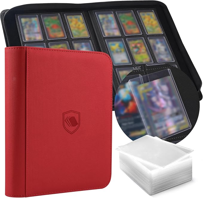 Toploader Binder, Holds 360 Toploaders, 100 Toploaders INCLUDED, 9-Pocket PU Cover Top Loader Binder for 3" x 4" Rigid Toploader, Ringless Double-Sided Toploader Card Binder for TCG, Sport Cards