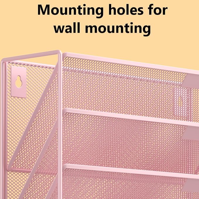 Kuntine.B 6-Tier Wall File Organizer Hanging File Organizer Cubicle Organizer Wall File Holder for Office Home (Pink, 6 Tier)