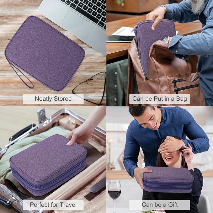 FYY Electronic Organizer, Extra Large Travel Cable Organizer Bag Pouch Portable Waterproof Double Layers All-in-One Storage Bag for iPad, Cable, Power Bank, Laptop Charger for Office/Home, Dark Purple