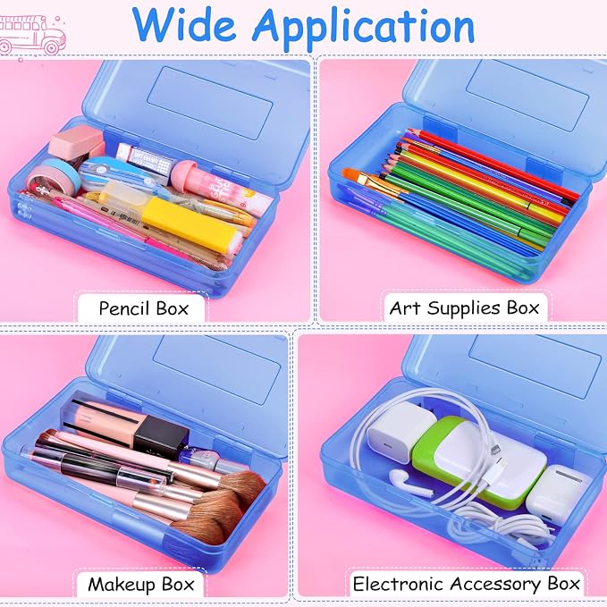 Sooez Pencil Box, Crayon Box Clear, Hard Pencil Case, Plastic Large Pencil Box, Colored Marker Sticker Box, School Box for Boys Girls Adult, Teacher Supplies for Classroom, Homeschool School Supplies