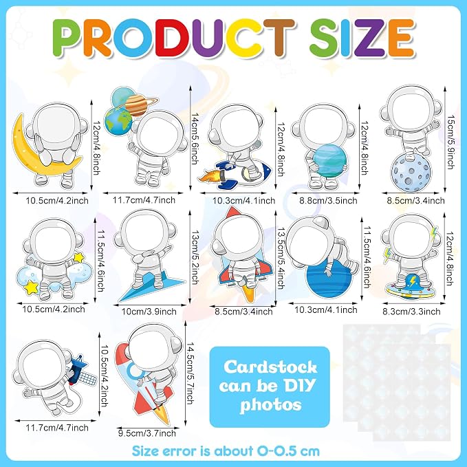 Fuutreo 60 Pcs Astronaut Cutouts DIY Photo Space Bulletin Board Decorations Classroom Cut Outs Craft Decor for School Office Classroom Astronaut Space Birthday Party Supplies Wall Door Decor