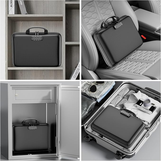 DocSafe Fireproof File Organizer with Lock, Hard-Shell Case Fireproof Document Box with 13 Pocket Accordion File Folder, Portable Home Office Travel Safe Storage for Important Documents Laptop Black