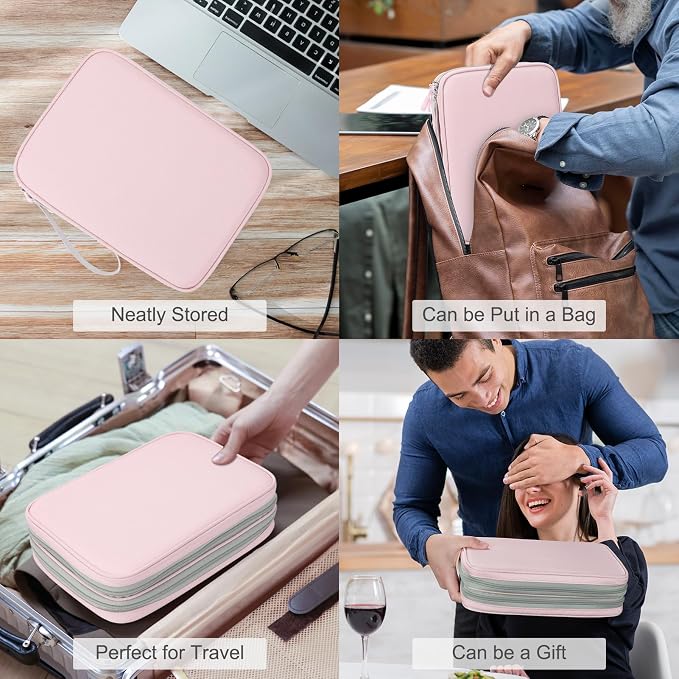 FYY Electronic Organizer, Extra Large Travel Cable Organizer Bag Pouch Portable Waterproof Double Layers All-in-One Storage Bag for iPad, Cable, Power Bank, Laptop Charger for Office/Home, Light Pink