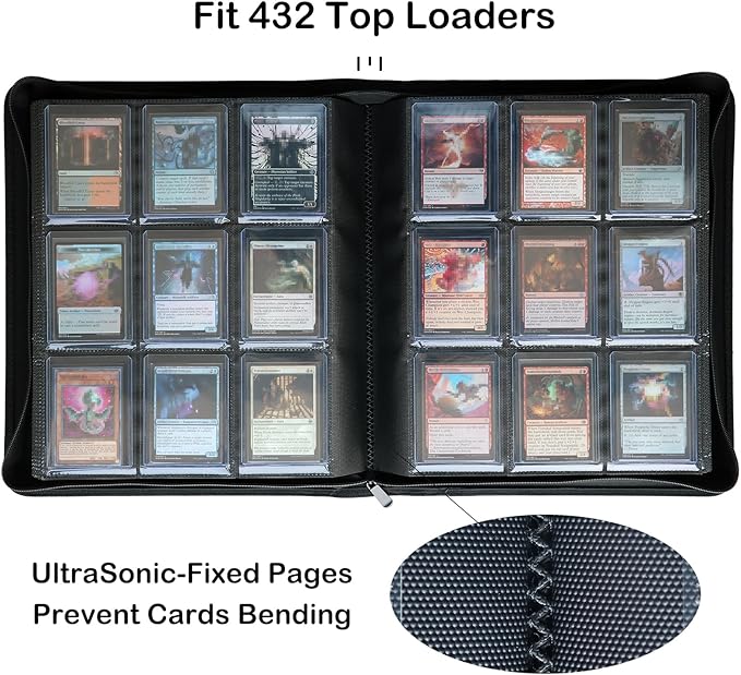 Top loader Binder, Holds 432 Top Loaders, 9 Pockets Top Loader Binder with Sleeves for Cards in 3'' x 4'' Top loaders -Blue
