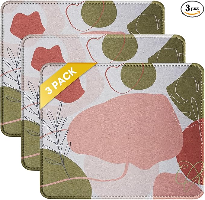 JIKIOU 3 Pack Mouse Pad with Stitched Edge, Portable Size-10.2x8.3in Rose | Anti-Fray, Comfortable Smooth Lycra Surface, Non-Slip Rubber Base, Machine Washable Fade-resistant, Compatible with All Mice