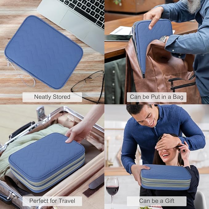 FYY Electronic Organizer, Extra Large Travel Cable Organizer Bag Pouch Portable Waterproof Double Layers All-in-One Storage Bag for iPad, Cable, Power Bank, Laptop Charger for Office, Blue-Pattern