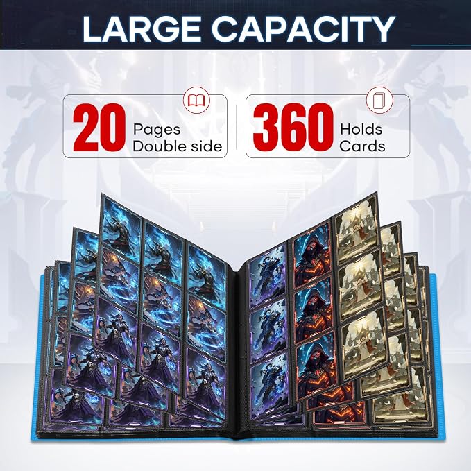 Trading Card Binder, Card Binder Album Folder Book Fit for MTG Baseball Football Sports Cards, Easy to Use Card Collection Binder (Sky Blue, 360 Pockets)