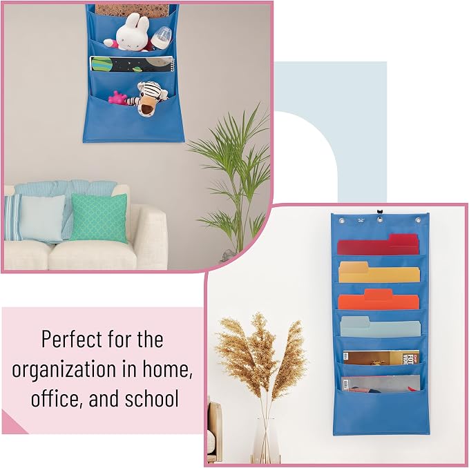Mr. Pen- Hanging Wall File Organizer, 6 Pocket, Blue | 3 Overdoor Hangers Included, Over The Door File Organizer, Hanging Folder Organizer, Wall Folder Organizer