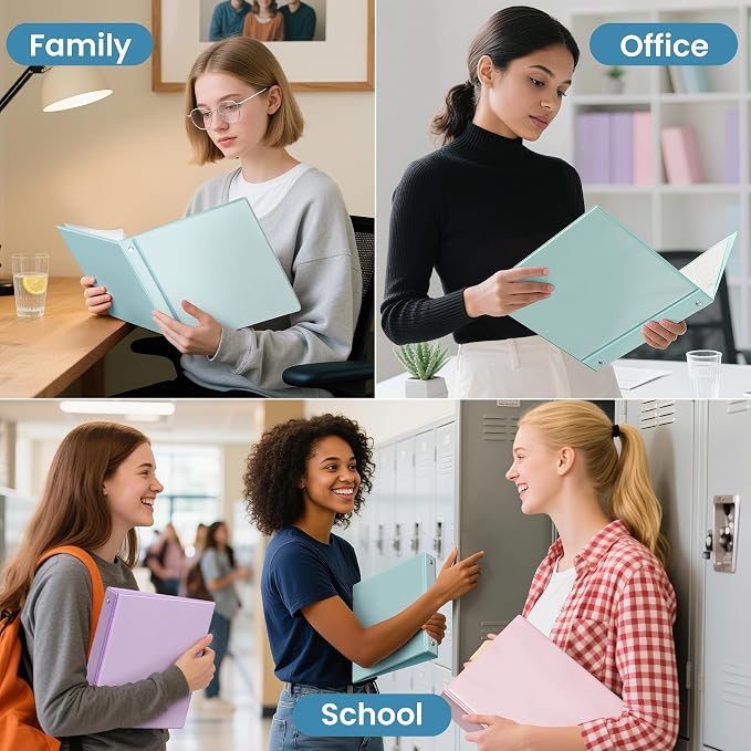 SUNEE 3 Ring Binder 1 Inch 4 Pack, Clear View 1" Binders Three Ring PVC-Free (Fit 8.5x11 Inches) for School or Office Supplies, Blue
