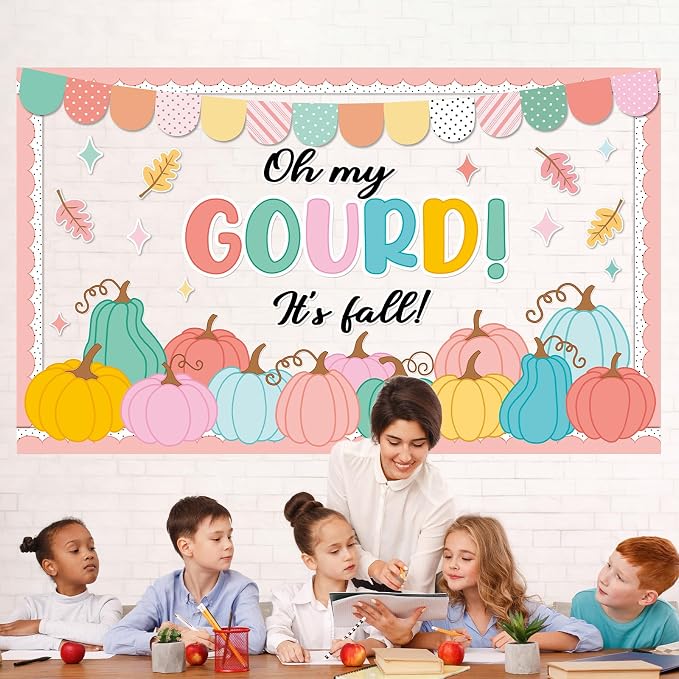 Fall Thanksgiving Pumpkin Bulletin Board Set Autumn Classroom Decorations Oh My Gourd It’s Fall Bulletin Board Leaves Colorful Pumpkin Cutouts for Thanksgiving Home Chalkboard Wall Door Decor
