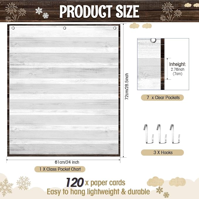 Sinload Classroom Calendar Pocket Chart Set Calendar Bulletin Board Set Seasons Festival Weather Pocket Chart for Classroom Decoration Back to School Supplies (Industrial Chic,Black)
