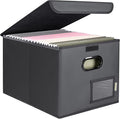 BALEINE File Organizer Box with Lid, Collapsible File Folder Organizer with Plastic Slide, Hanging File Folder Box for Office Document Storage (1 Pack, PU, Black)